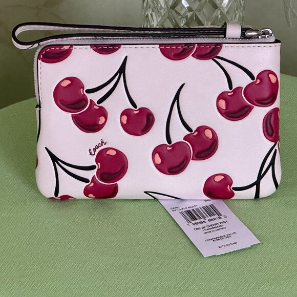 COACH SIGNATURE CHERRY CORNER ZIP WRISTLET:NWT CHALK/MULTI CZ451 - Picture 4 of 6